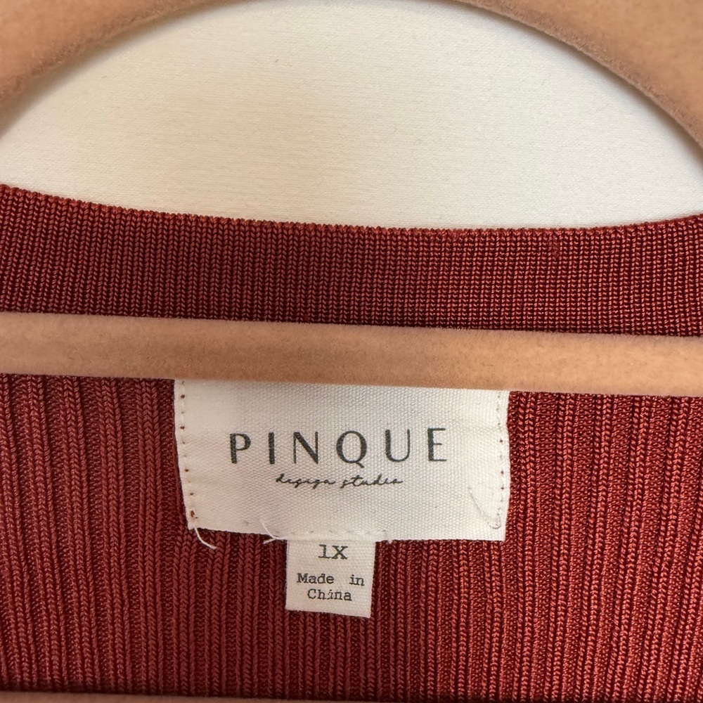 PINQUE Plus Size 1X Rust Ribbed Knit Button Cardigan Sweater Tank Matching Set - Picture 3 of 6